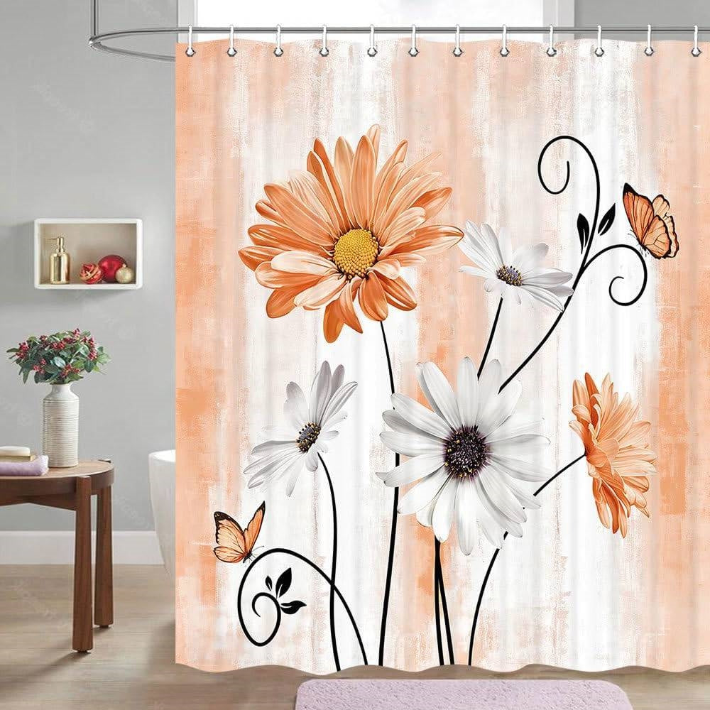 72"W x 78"H Orange Vibrant Floral Butterfly Polyester Shower Curtain LuxuryLifeWay Online Store