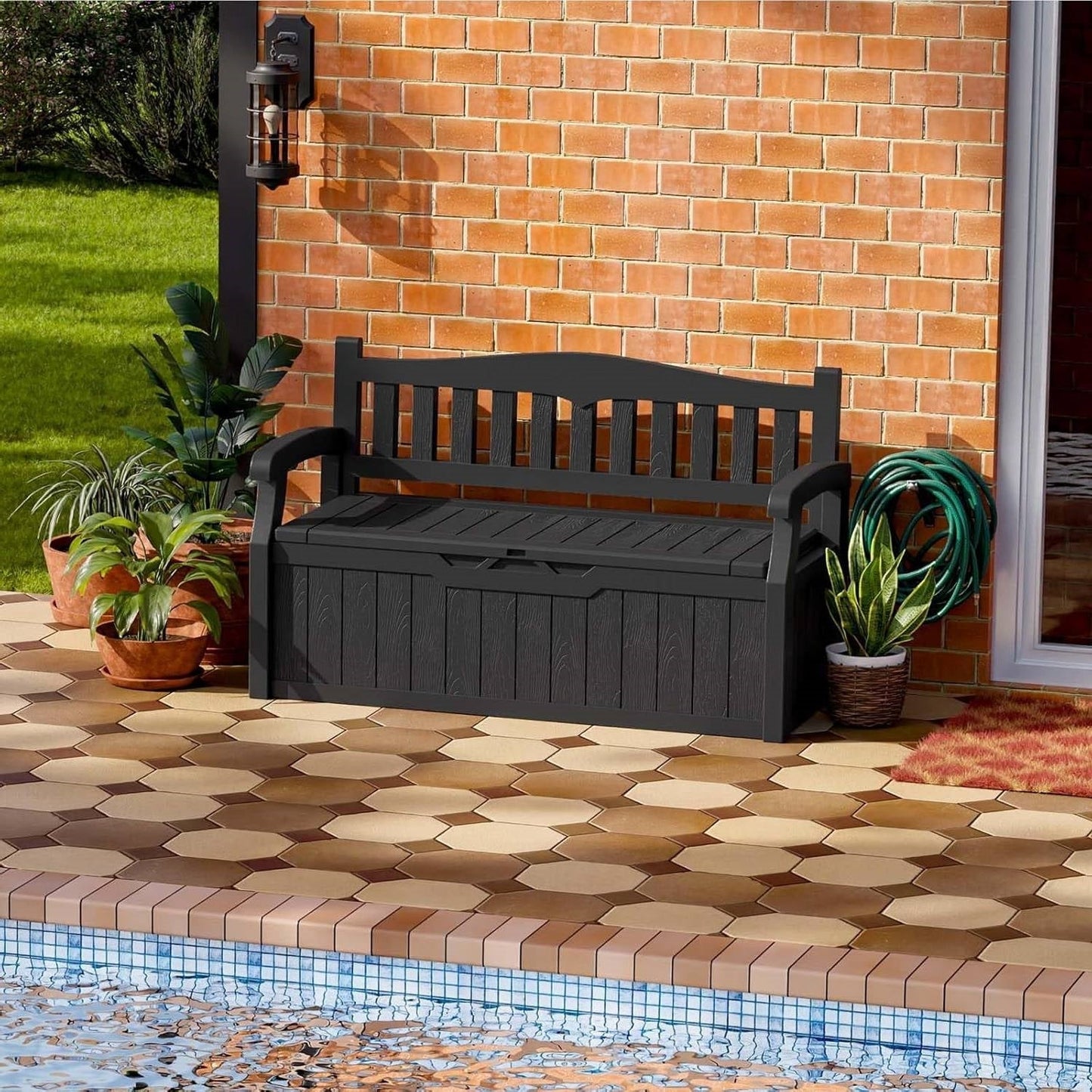 Heavy Duty Black Plastic Outdoor Storage Garden Bench Patio Deck Box LuxuryLifeWay Online Store