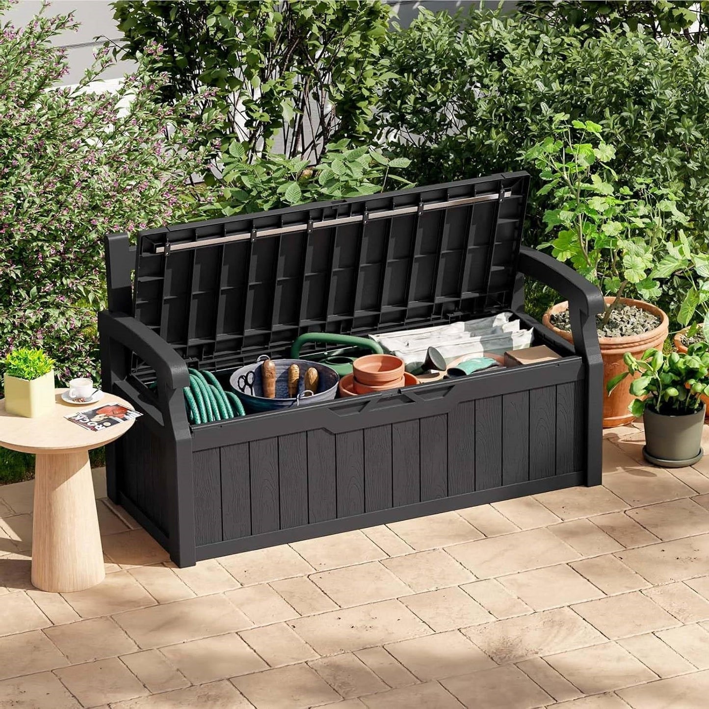 Heavy Duty Black Plastic Outdoor Storage Garden Bench Patio Deck Box LuxuryLifeWay Online Store