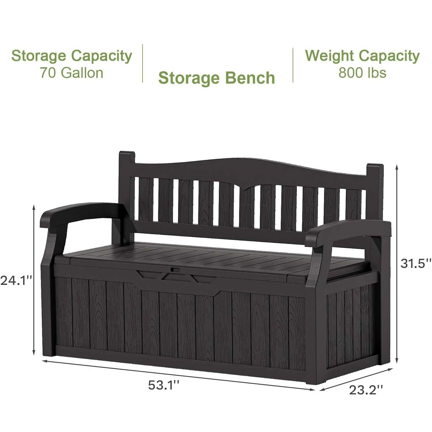 Heavy Duty Black Plastic Outdoor Storage Garden Bench Patio Deck Box LuxuryLifeWay Online Store
