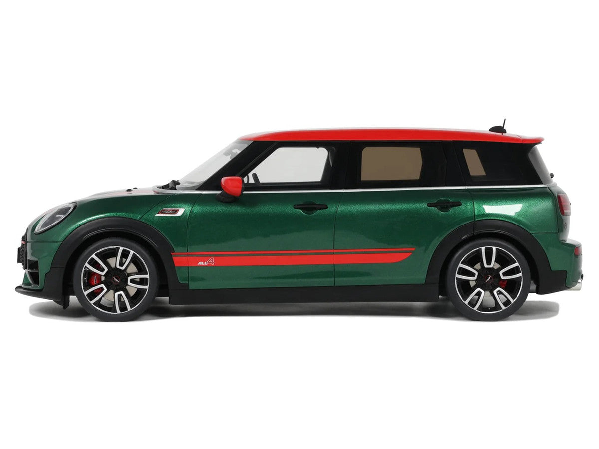 2021 Mini Clubman (F54) JCW British Green Metallic with Red Top and Stripes Limited Edition to 999 pieces Worldwide 1/18 Model Car by Otto Mobile LuxuryLifeWay Online Store