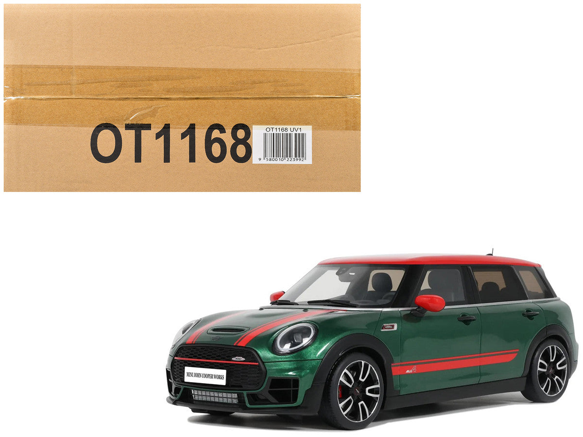 2021 Mini Clubman (F54) JCW British Green Metallic with Red Top and Stripes Limited Edition to 999 pieces Worldwide 1/18 Model Car by Otto Mobile LuxuryLifeWay Online Store