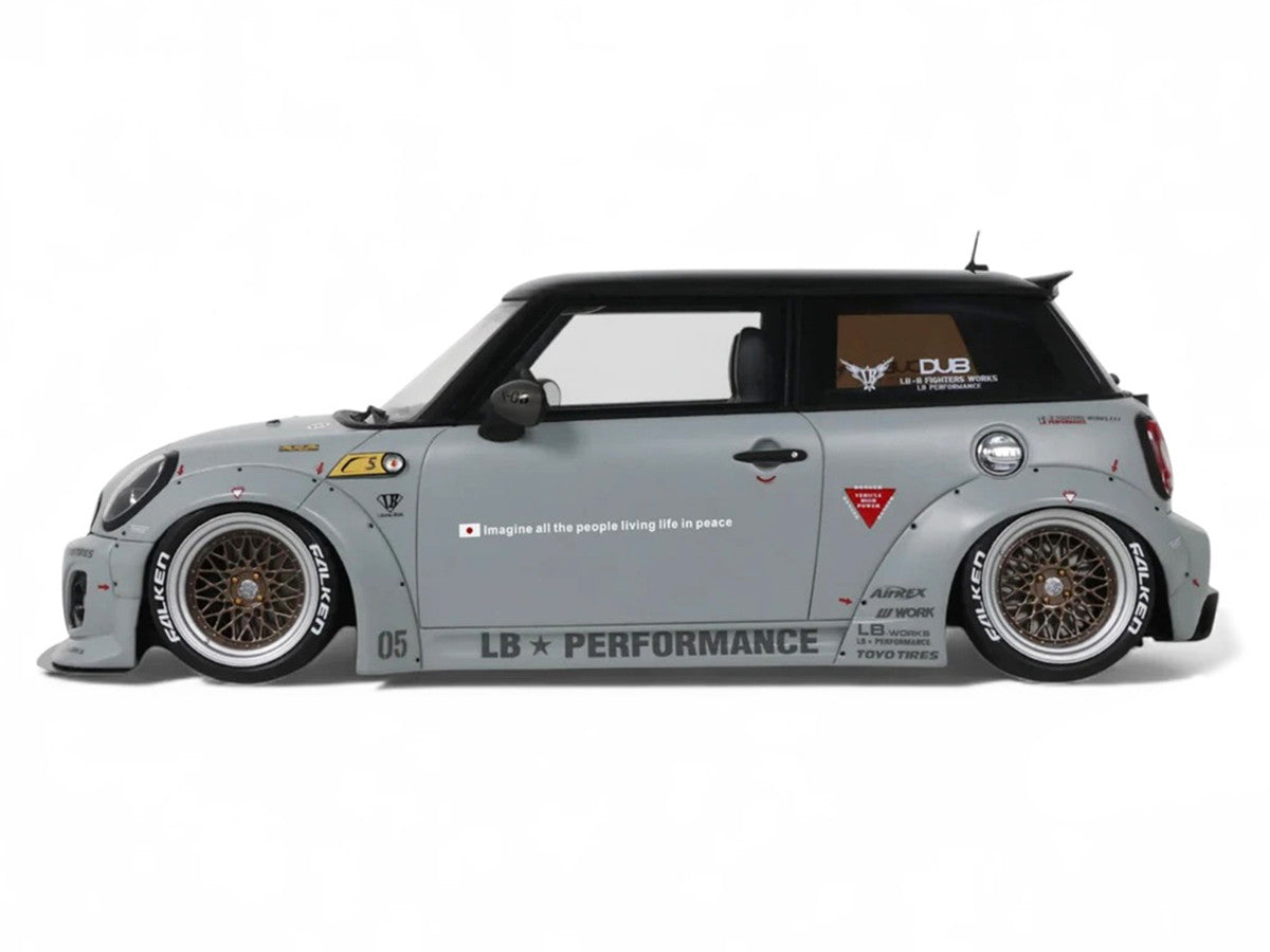 2015 Mini Cooper R56 LB-Works "LB Nation" Gray with Black Top Limited Edition to 999 pieces Worldwide 1/18 Model Car by Otto Mobile LuxuryLifeWay Online Store