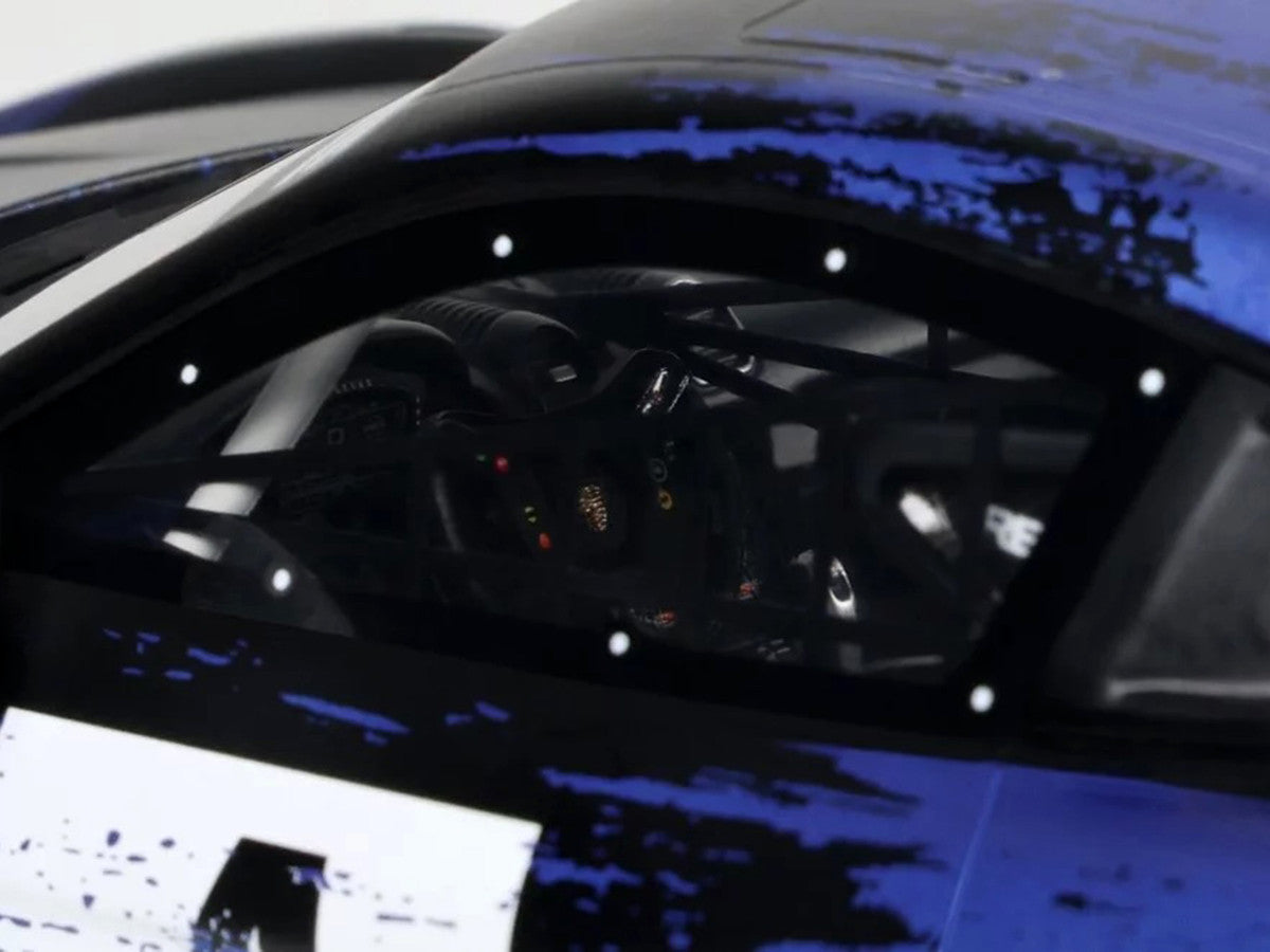 2021 Porsche Cayman 718 GT4 RS Clubsport #4 Black with Blue Graphics Limited Edition to 999 pieces Worldwide 1/18 Model Car by Otto Mobile LuxuryLifeWay Online Store