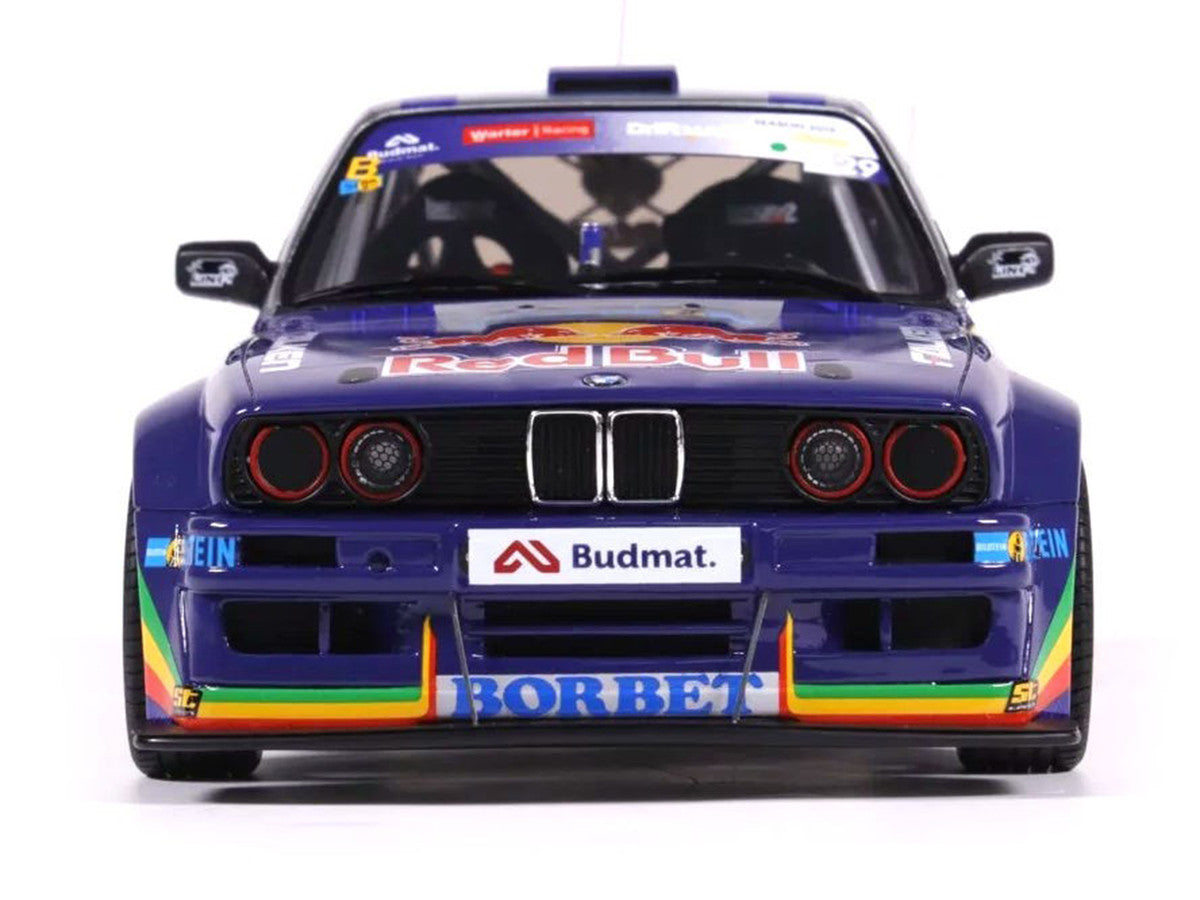 2023 BMW E30 V8 Drift "Red Bull Driftbrothers" Blue and Silver with Graphics Limited Edition to 3000 pieces Worldwide 1/18 Model Car by Otto Mobile LuxuryLifeWay Online Store