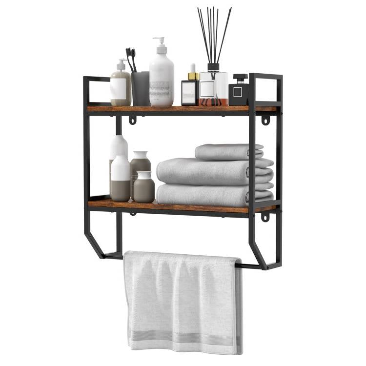 Wall Mounted Over Toilet 2-Shelf Bathroom Shelving Unit with Towel Bar LuxuryLifeWay Online Store