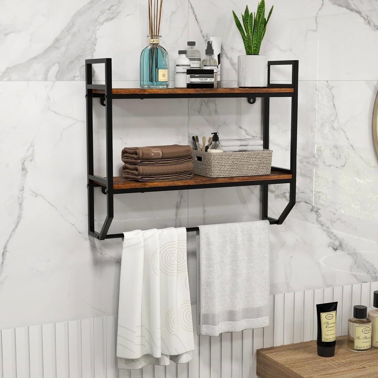 Wall Mounted Over Toilet 2-Shelf Bathroom Shelving Unit with Towel Bar LuxuryLifeWay Online Store