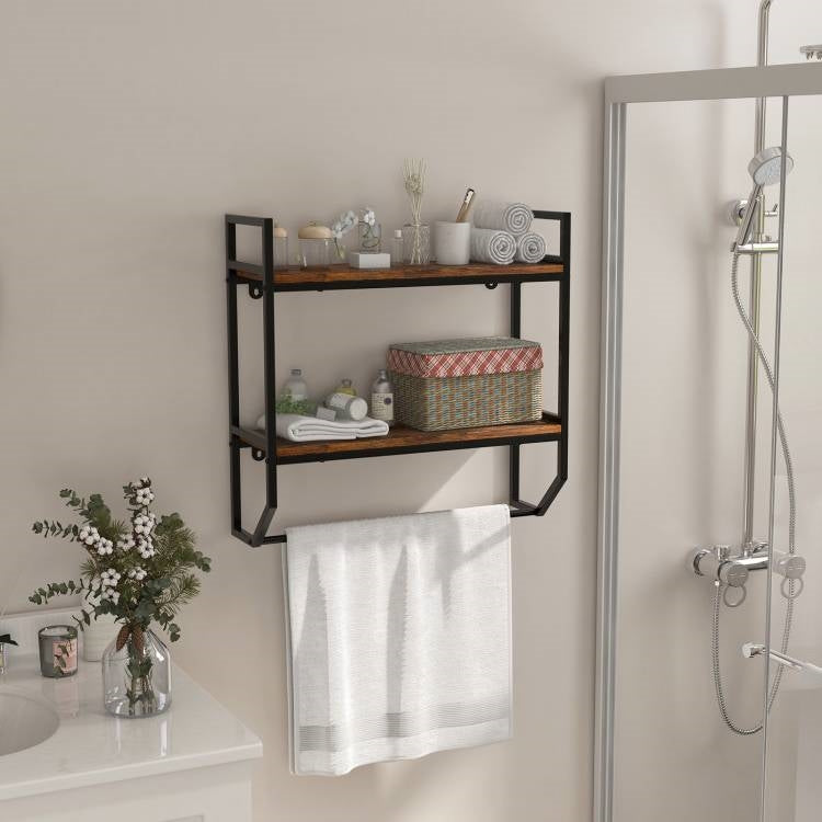 Wall Mounted Over Toilet 2-Shelf Bathroom Shelving Unit with Towel Bar LuxuryLifeWay Online Store