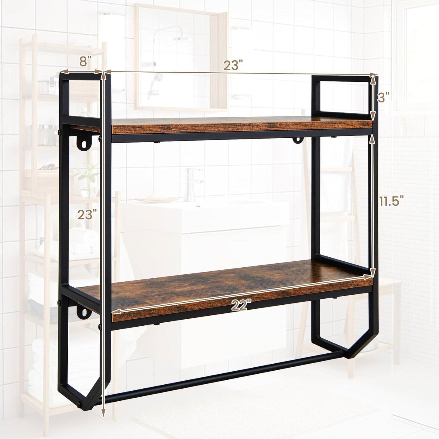 Wall Mounted Over Toilet 2-Shelf Bathroom Shelving Unit with Towel Bar LuxuryLifeWay Online Store