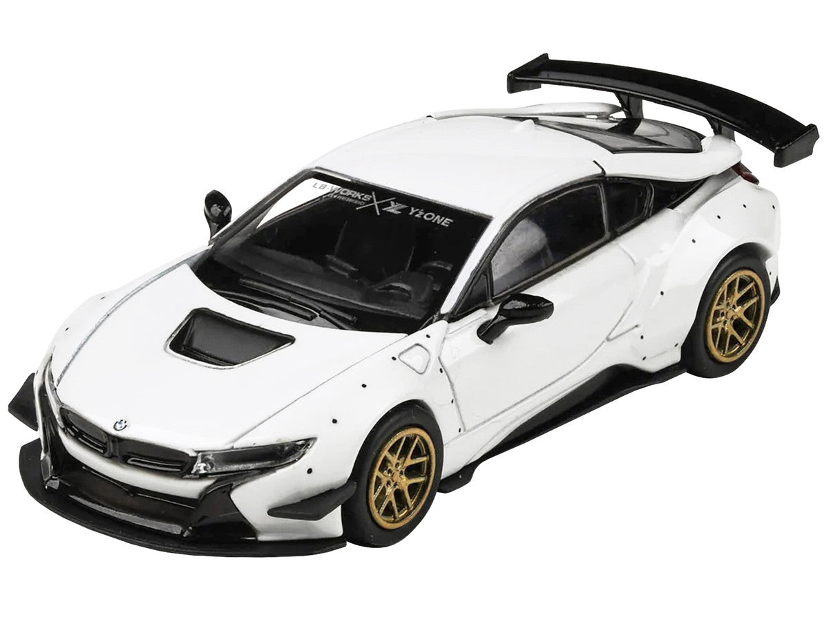 BMW i8 Liberty Walk White with Gold Wheels 1/64 Diecast Model Car by Paragon Models LuxuryLifeWay Online Store