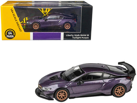 BMW i8 Liberty Walk Twilight Purple Metallic with Gold Wheels 1/64 Diecast Model Car by Paragon Models LuxuryLifeWay Online Store