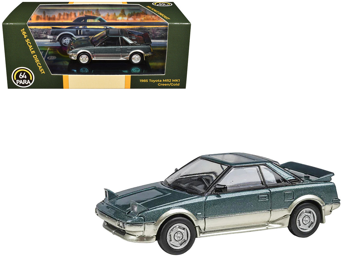 1985 Toyota MR2 MK1 Green Metallic and Gold with Sunroof 1/64 Diecast Model Car by Paragon Models LuxuryLifeWay Online Store