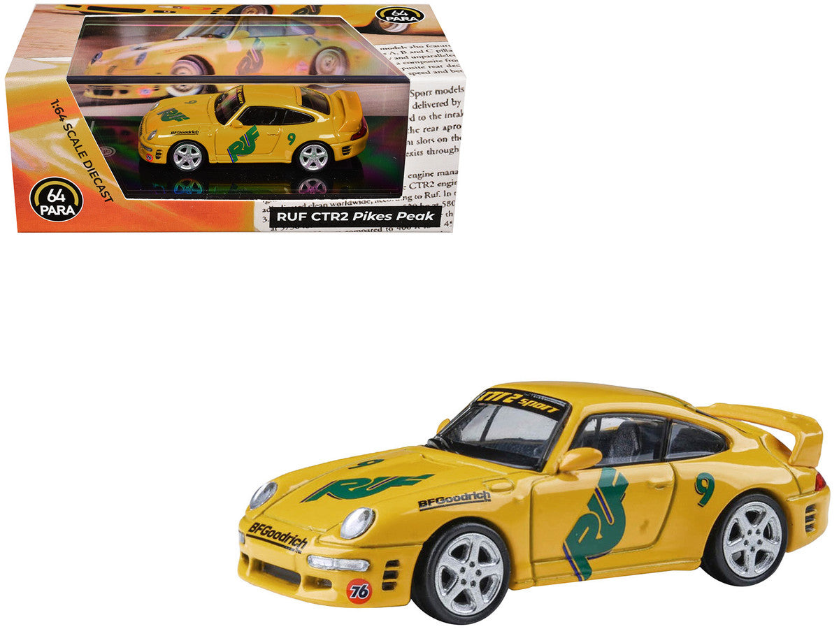 RUF CTR2 #9 "Pikes Peak" Yellow with Graphics 1/64 Diecast Model Car by Paragon Models LuxuryLifeWay Online Store