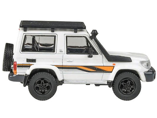 2023 Toyota Land Cruiser 71 White "70th Anniversary" with Stripes and Roofrack 1/64 Diecast Model Car by Paragon Models LuxuryLifeWay Online Store