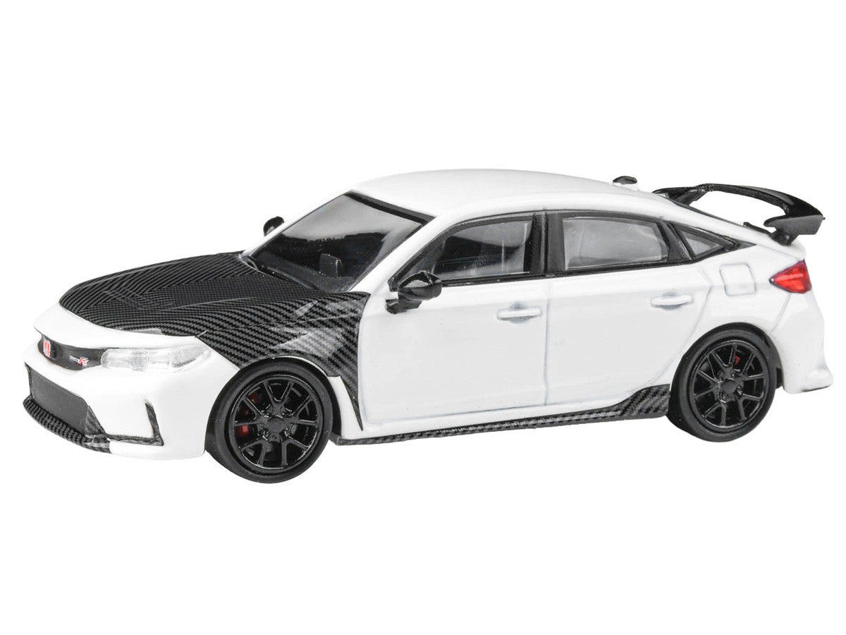 2025 Honda Civic Type R FL5 White with Carbon Hood and Accents 1/64 Diecast Model Car by Paragon Models LuxuryLifeWay Online Store