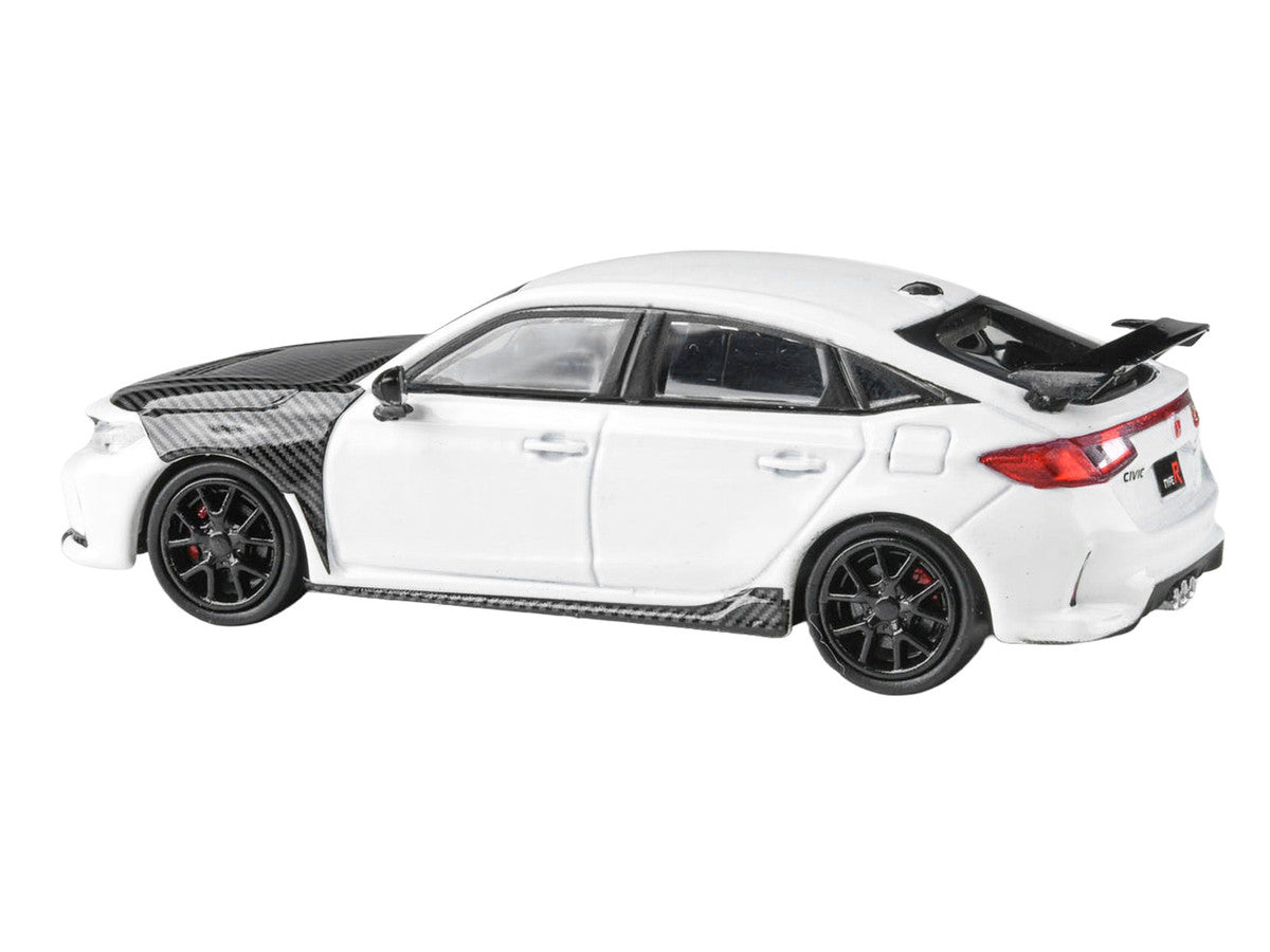 2025 Honda Civic Type R FL5 White with Carbon Hood and Accents 1/64 Diecast Model Car by Paragon Models LuxuryLifeWay Online Store