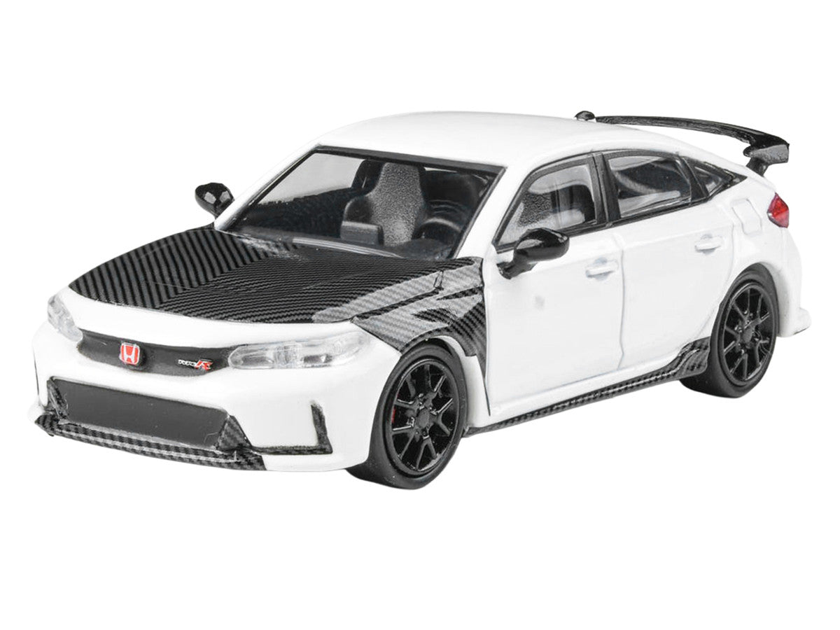 2025 Honda Civic Type R FL5 White with Carbon Hood and Accents 1/64 Diecast Model Car by Paragon Models LuxuryLifeWay Online Store