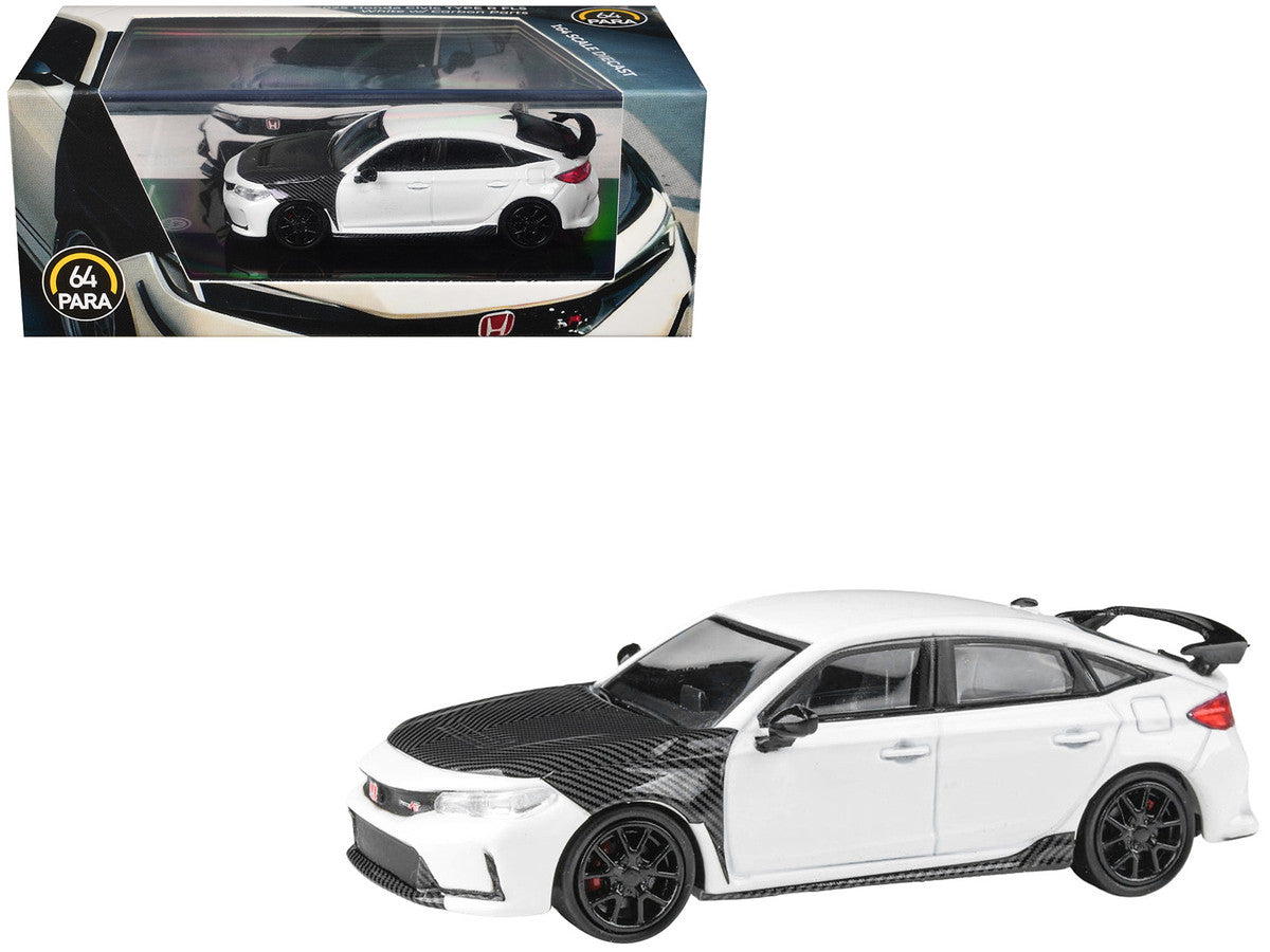 2025 Honda Civic Type R FL5 White with Carbon Hood and Accents 1/64 Diecast Model Car by Paragon Models LuxuryLifeWay Online Store