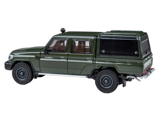 2014 Toyota Land Cruiser LC 79 with Camper Shell Military Green 1/64 Diecast Model Car by Paragon Models LuxuryLifeWay Online Store