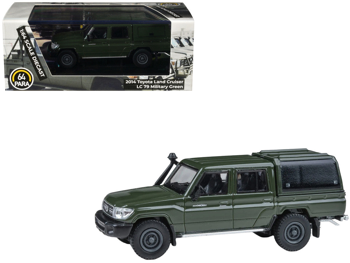 2014 Toyota Land Cruiser LC 79 with Camper Shell Military Green 1/64 Diecast Model Car by Paragon Models LuxuryLifeWay Online Store