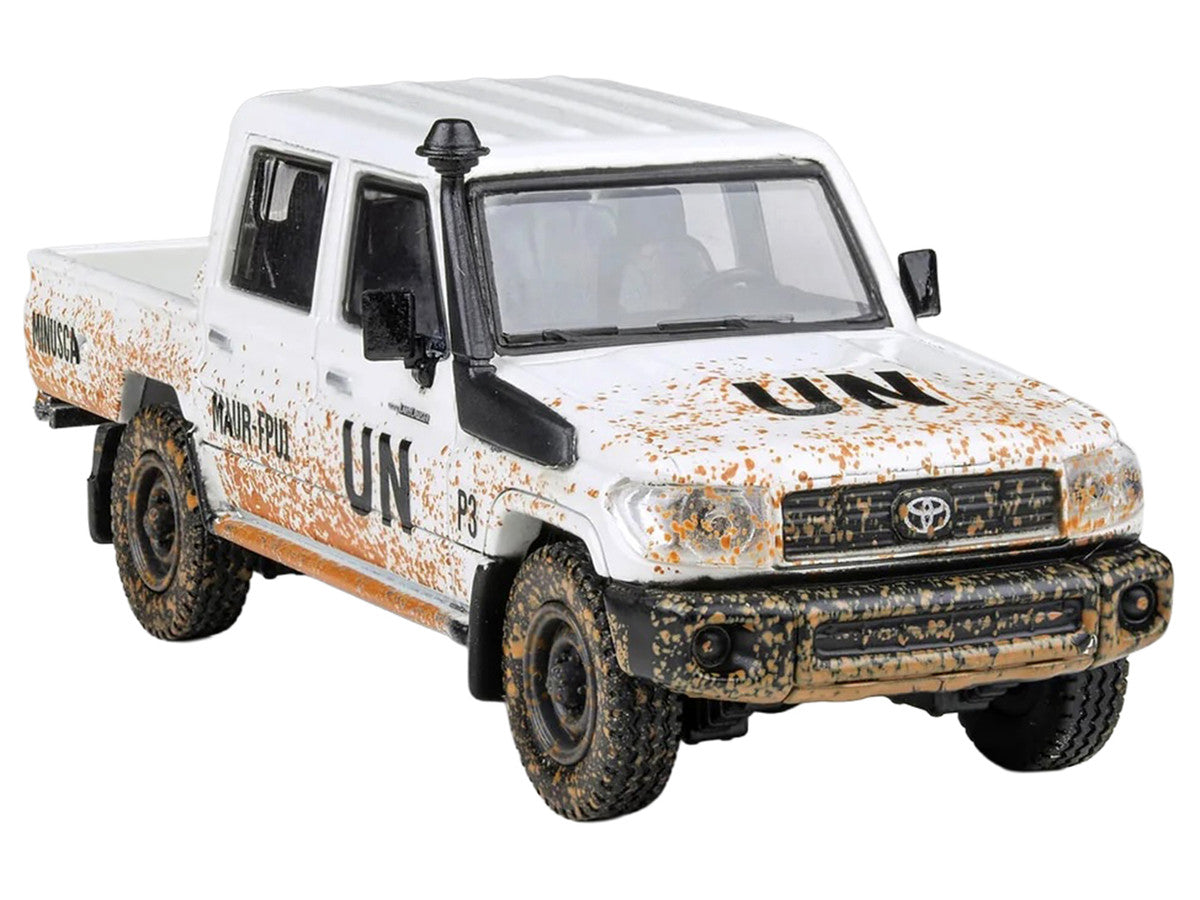 2014 Toyota Land Cruiser LC 79 Pickup Truck "UN MINUSCA" White (Dirty Version) 1/64 Diecast Model Car by Paragon Models LuxuryLifeWay Online Store