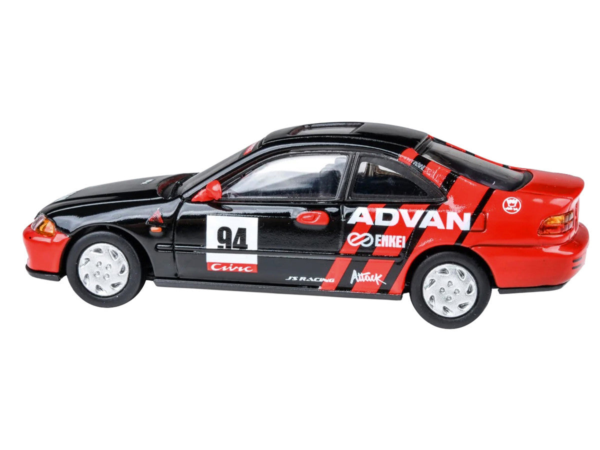 1995 Honda Civic Coupe EJ1 #94 "Autocross - ADVAN" Black and Red 1/64 Diecast Model Car by Paragon Models LuxuryLifeWay Online Store