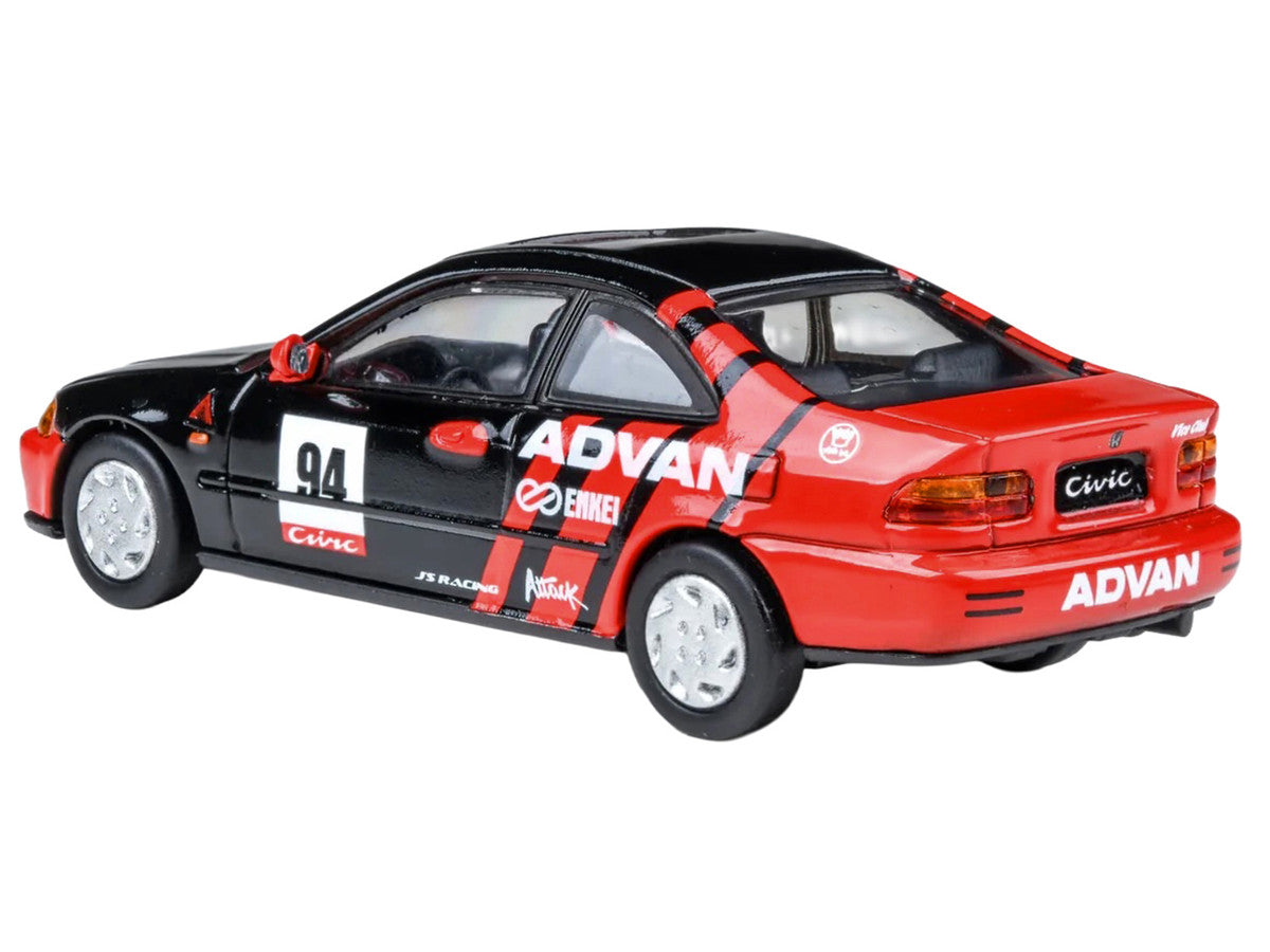 1995 Honda Civic Coupe EJ1 #94 "Autocross - ADVAN" Black and Red 1/64 Diecast Model Car by Paragon Models LuxuryLifeWay Online Store