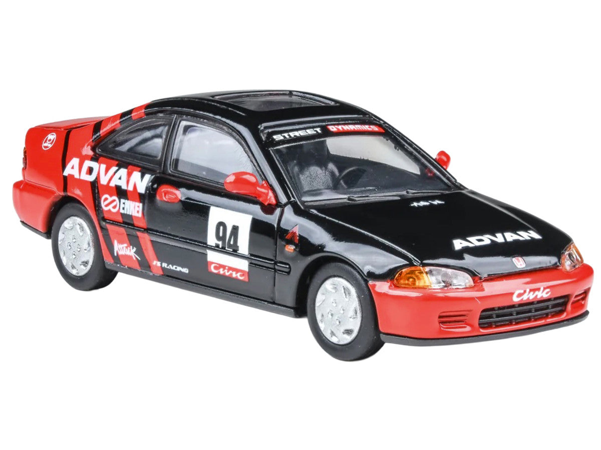 1995 Honda Civic Coupe EJ1 #94 "Autocross - ADVAN" Black and Red 1/64 Diecast Model Car by Paragon Models LuxuryLifeWay Online Store
