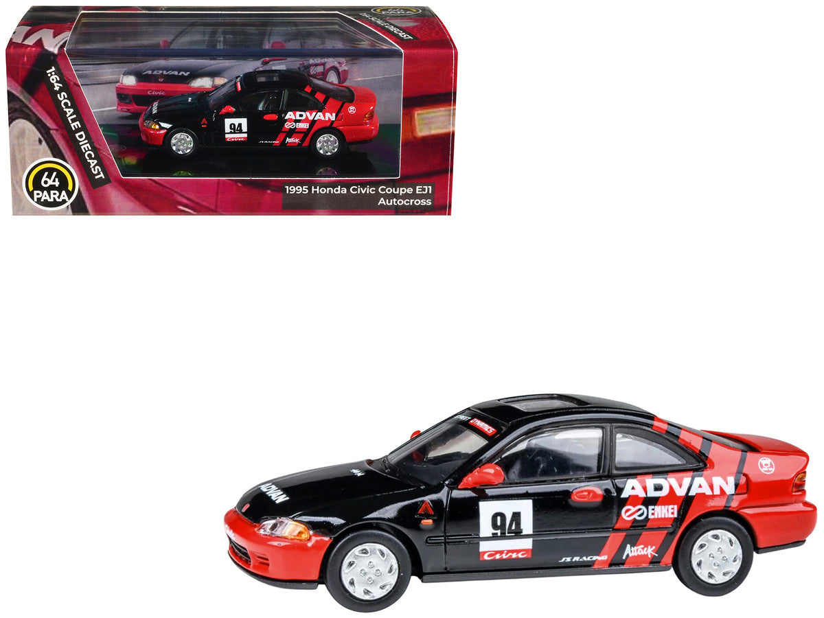 1995 Honda Civic Coupe EJ1 #94 "Autocross - ADVAN" Black and Red 1/64 Diecast Model Car by Paragon Models LuxuryLifeWay Online Store