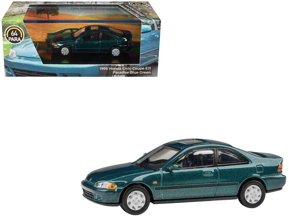 1995 Honda Civic Coupe EJ1 Paradise Blue Green Metallic with Sunroof 1/64 Diecast Model Car by Paragon Models LuxuryLifeWay Online Store
