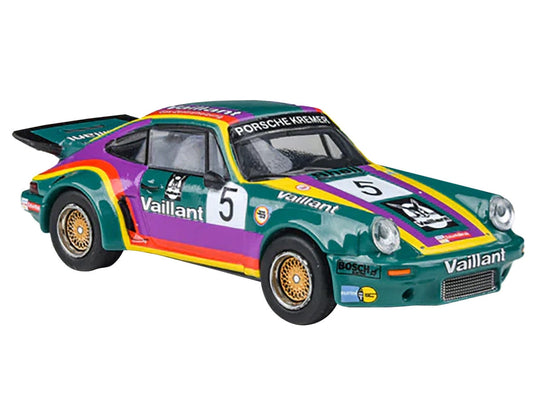 1975 Porsche 911 Carrera RSR 3.0 #5 "Kremer Racing - Vaillant" Green with Stripes 1/64 Diecast Model Car by Paragon Models LuxuryLifeWay Online Store