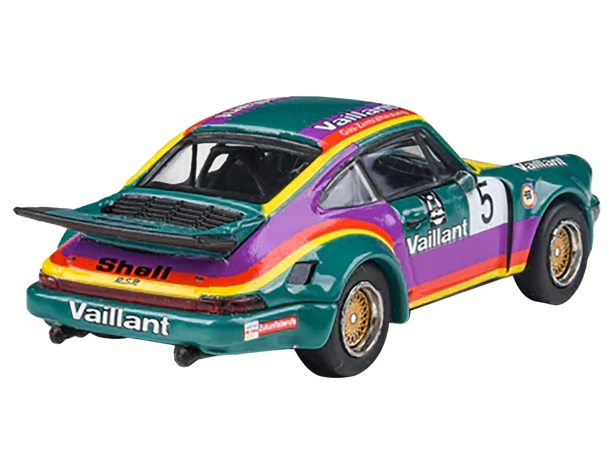 1975 Porsche 911 Carrera RSR 3.0 #5 "Kremer Racing - Vaillant" Green with Stripes 1/64 Diecast Model Car by Paragon Models LuxuryLifeWay Online Store