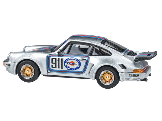 Porsche 911 Carrera RSR 3.0 "Martini Racing" Silver Metallic with Stripes 1/64 Diecast Model Car by Paragon Models LuxuryLifeWay Online Store