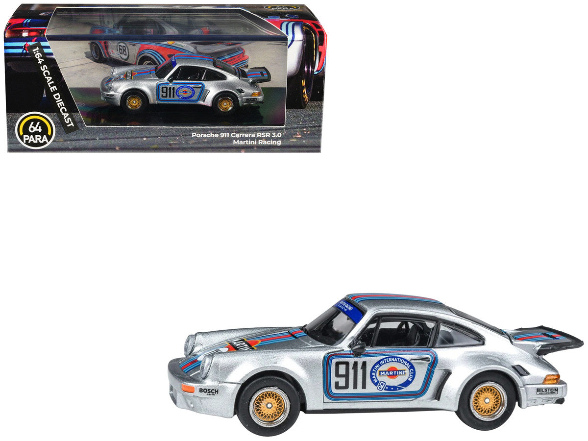 Porsche 911 Carrera RSR 3.0 "Martini Racing" Silver Metallic with Stripes 1/64 Diecast Model Car by Paragon Models LuxuryLifeWay Online Store