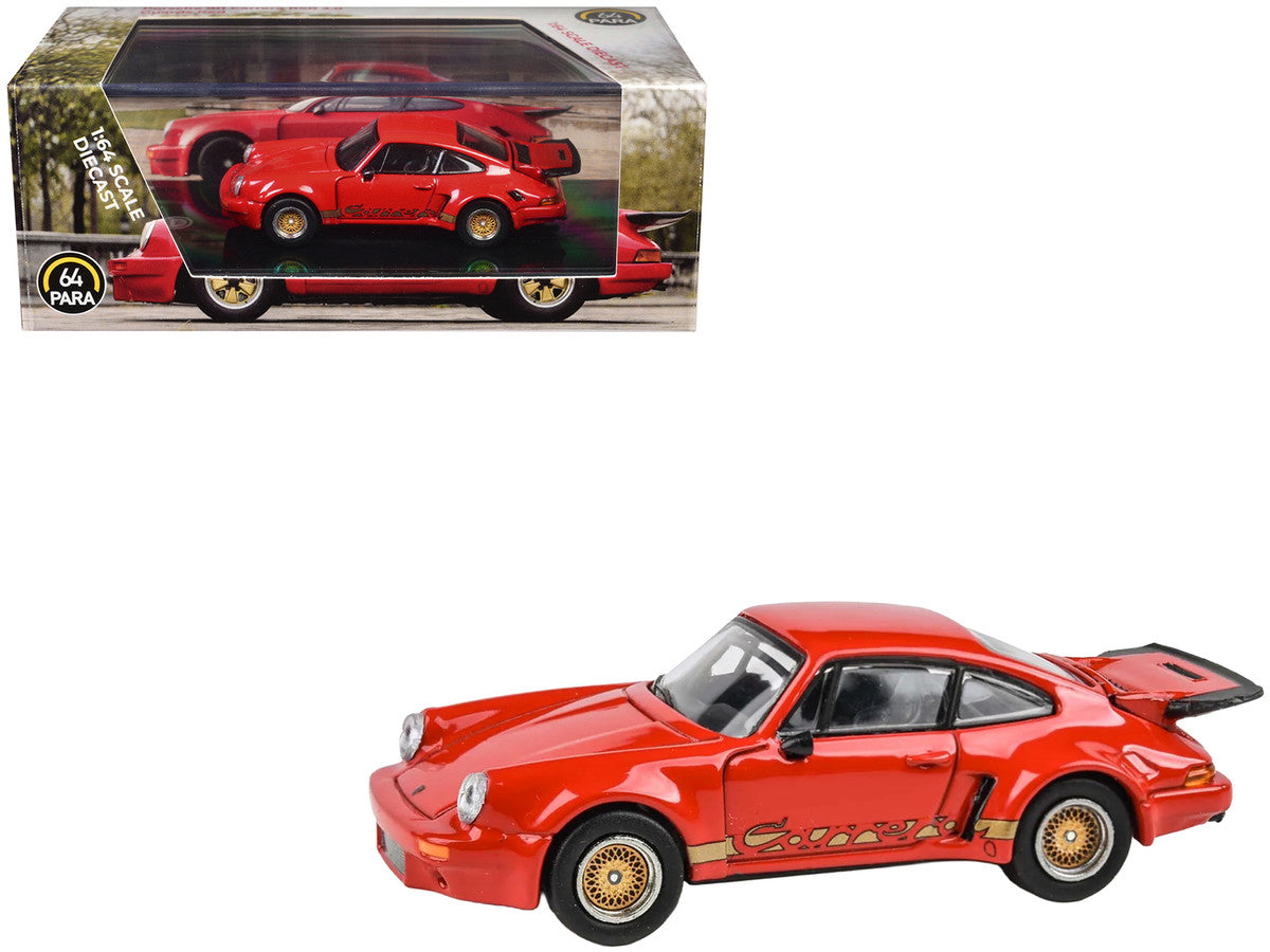 Porsche 911 Carrera RSR 3.0 Guards Red with Gold Stripes and Wheels 1/64 Diecast Model Car by Paragon Models LuxuryLifeWay Online Store