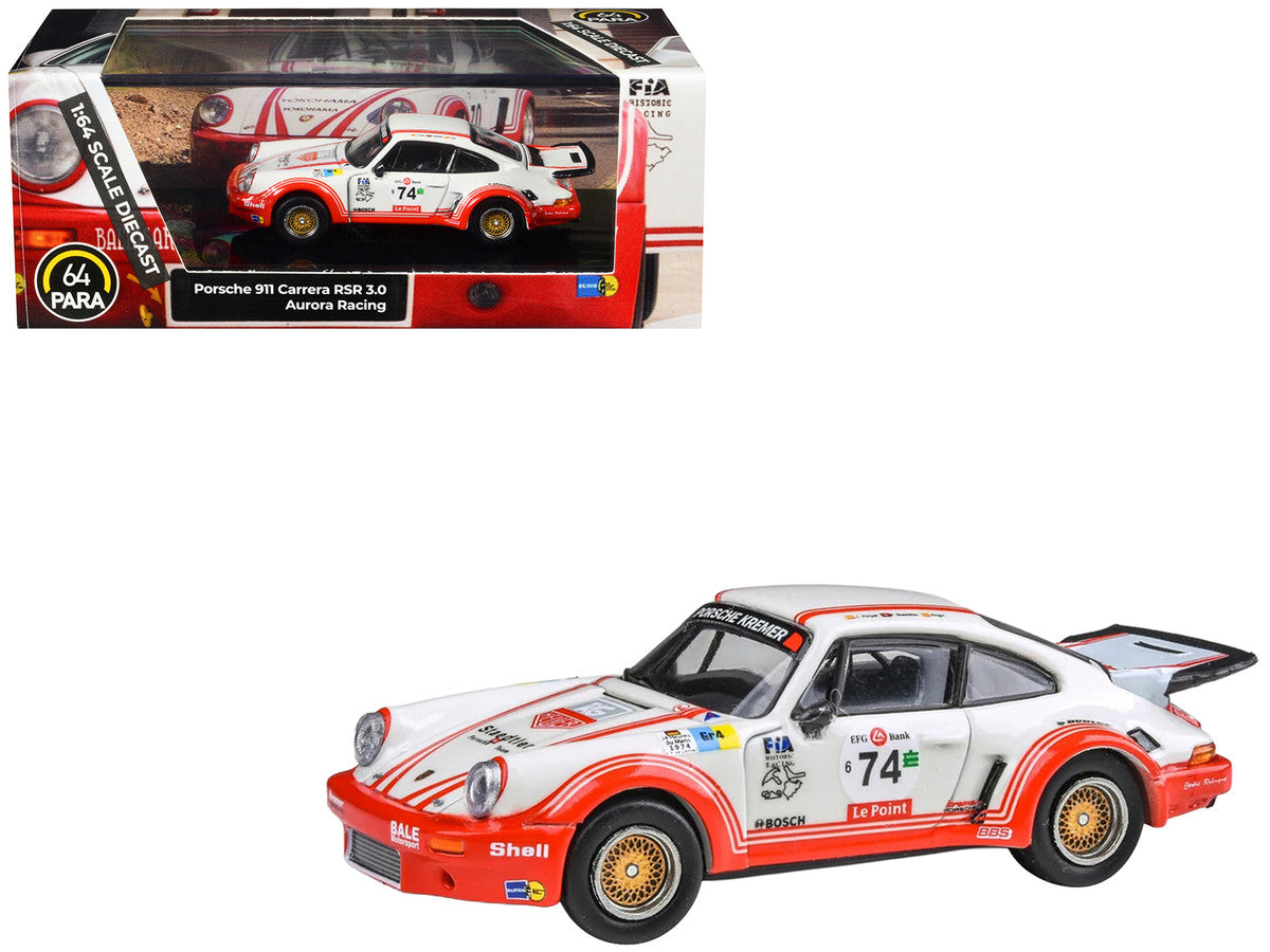 Porsche 911 Carrera RSR 3.0 #74 "Aurora Racing" White with Red Stripes 1/64 Diecast Model Car by Paragon Models LuxuryLifeWay Online Store