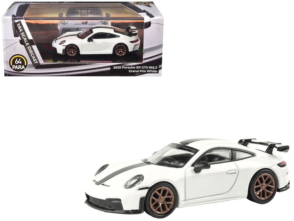 2025 Porsche 911 GT3 (992.2) Grand Prix White with Carbon Stripe 1/64 Diecast Model Car by Paragon LuxuryLifeWay Online Store