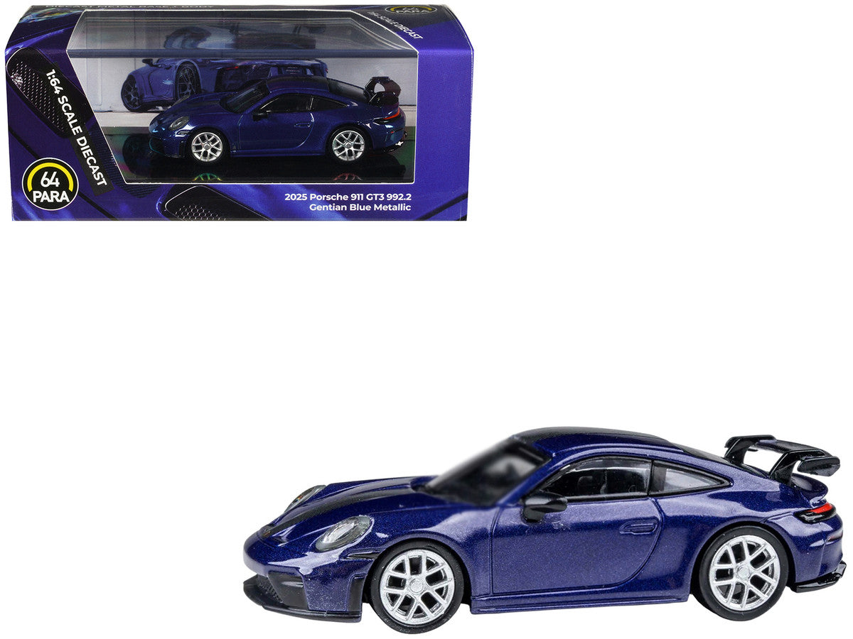 2025 Porsche 911 GT3 (992.2) Gentian Blue Metallic with Carbon Stripe 1/64 Diecast Model Car by Paragon Models LuxuryLifeWay Online Store