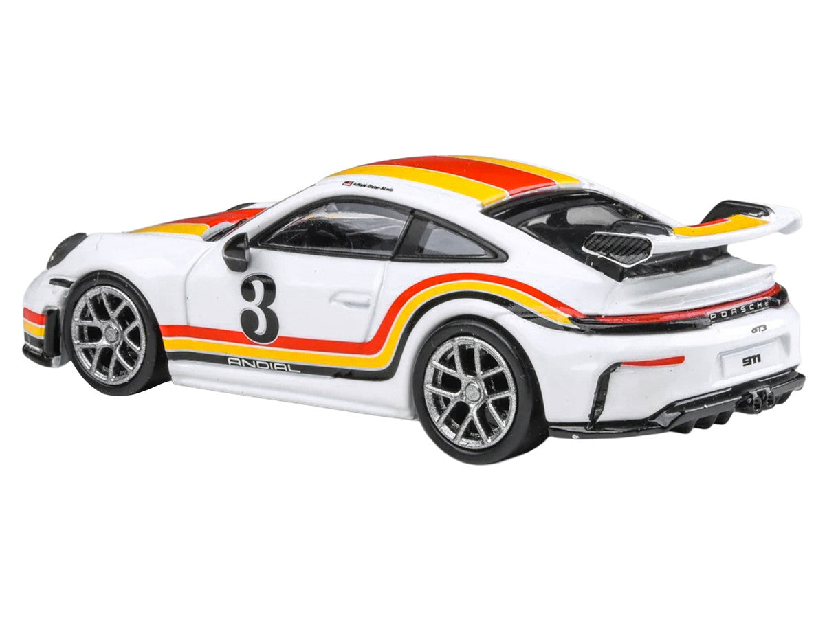 2025 Porsche 911 GT3 (992.2) #3 "Andial Livery" White with Stripes 1/64 Diecast Model Car by Paragon Models LuxuryLifeWay Online Store