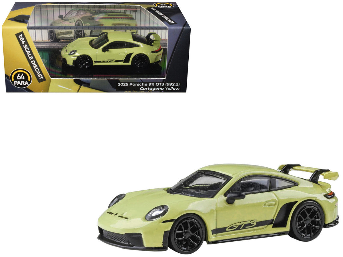2025 Porsche 911 GT3 (992.2) Cartagena Yellow with Black Stripes 1/64 Diecast Model Car by Paragon Models LuxuryLifeWay Online Store