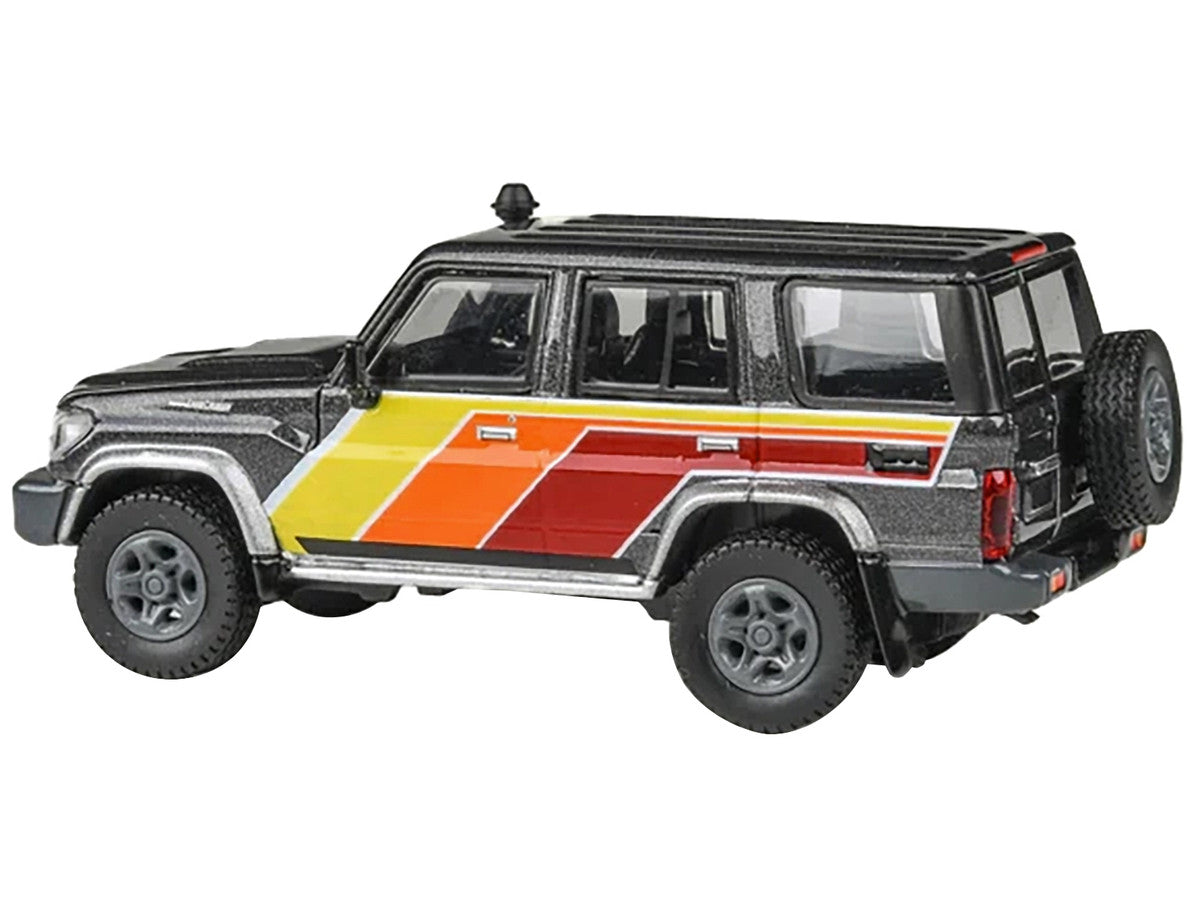 2014 Toyota Land Cruiser LC76 "TRD Livery" Gray Metallic with Stripes 1/64 Diecast Model Car by Paragon Models LuxuryLifeWay Online Store