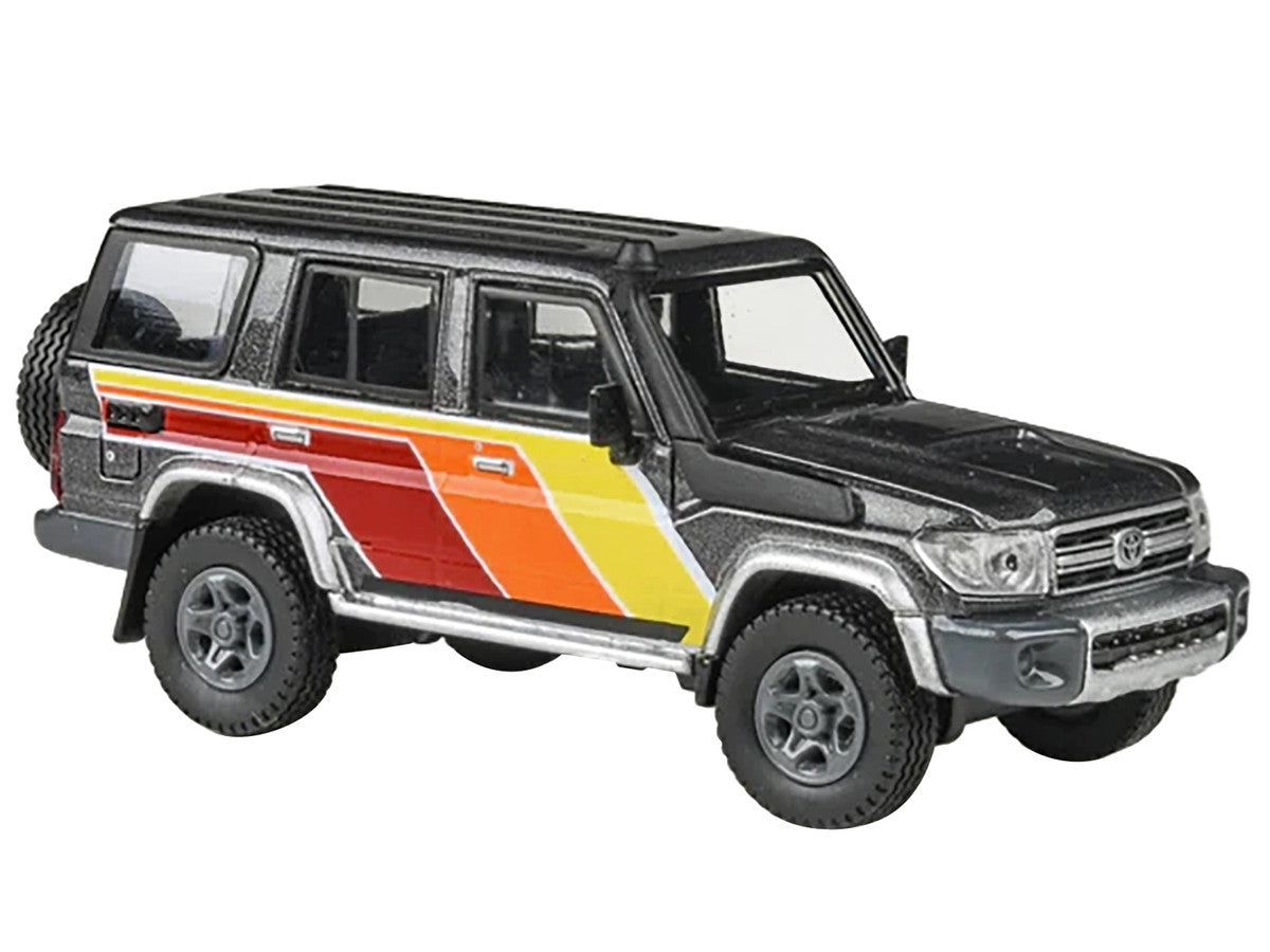 2014 Toyota Land Cruiser LC76 "TRD Livery" Gray Metallic with Stripes 1/64 Diecast Model Car by Paragon Models LuxuryLifeWay Online Store