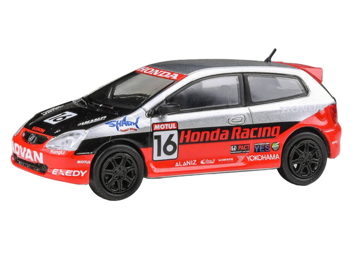 2005 Honda Civic #16 "SEMA RealTime Racing" Silver Metallic and Red with Black Graphics 1/64 Diecast Model Car by Paragon Models LuxuryLifeWay Online Store