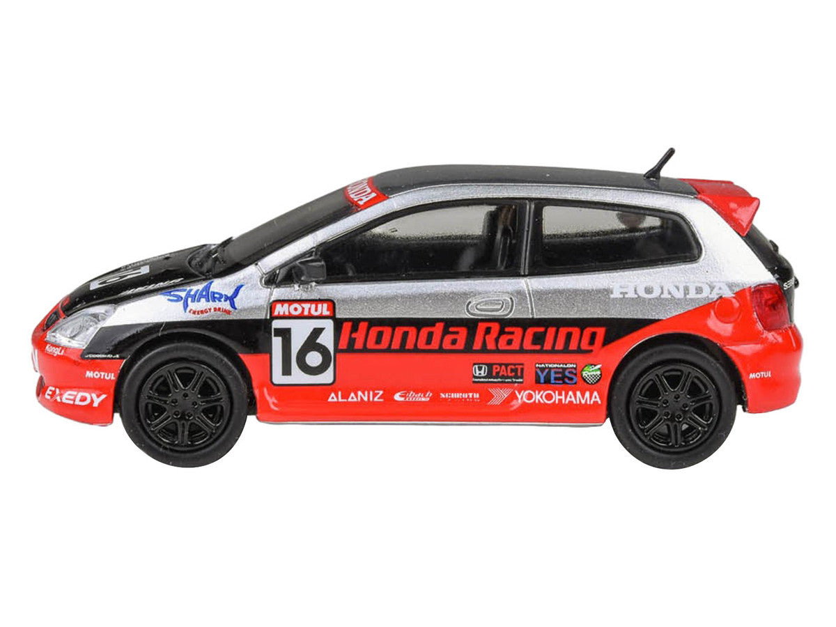 2005 Honda Civic #16 "SEMA RealTime Racing" Silver Metallic and Red with Black Graphics 1/64 Diecast Model Car by Paragon Models LuxuryLifeWay Online Store