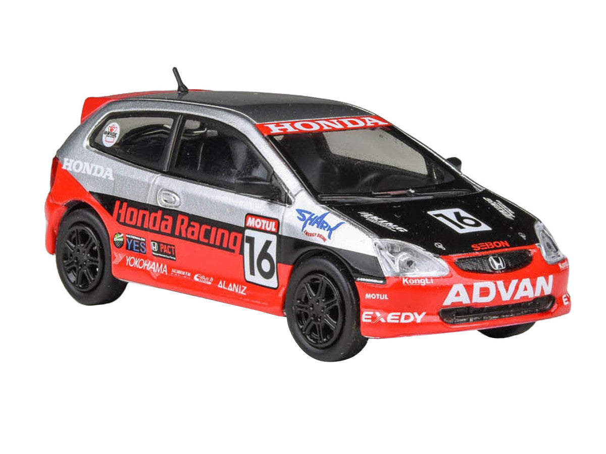 2005 Honda Civic #16 "SEMA RealTime Racing" Silver Metallic and Red with Black Graphics 1/64 Diecast Model Car by Paragon Models LuxuryLifeWay Online Store