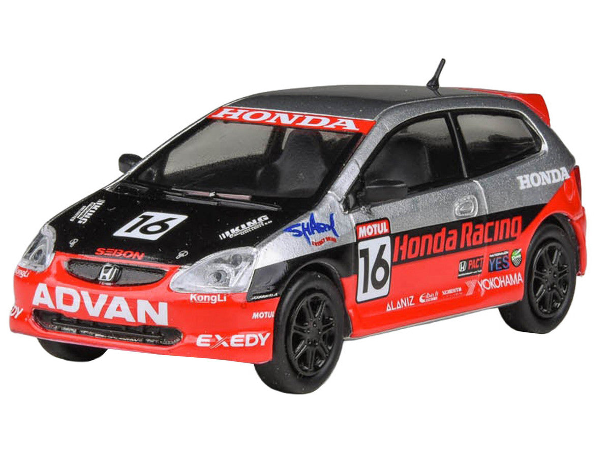2005 Honda Civic #16 "SEMA RealTime Racing" Silver Metallic and Red with Black Graphics 1/64 Diecast Model Car by Paragon Models LuxuryLifeWay Online Store