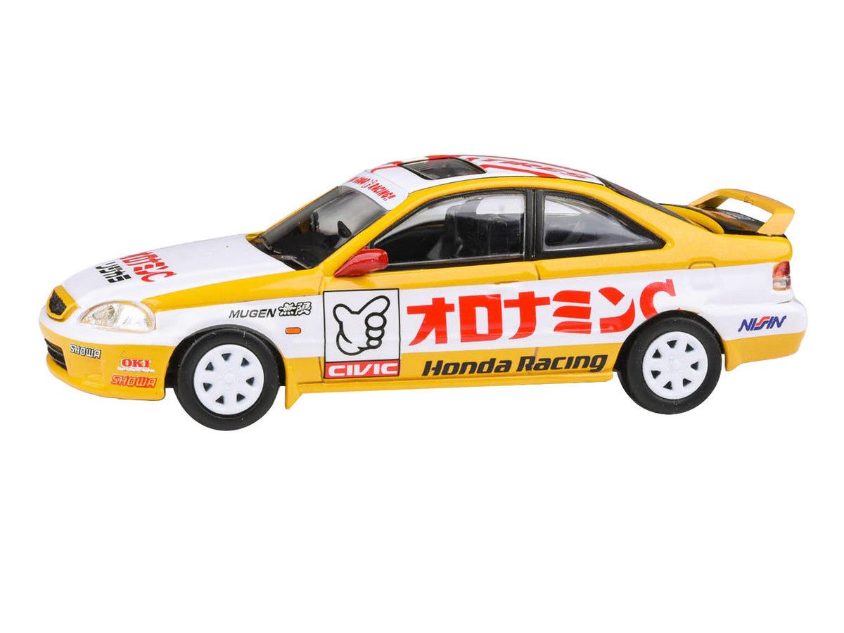 1999 Honda Civic EM1 RHD (Right Hand Drive) "Oyatsu Racing" White and Yellow with Graphics 1/64 Diecast Model Car by Paragon Models LuxuryLifeWay Online Store