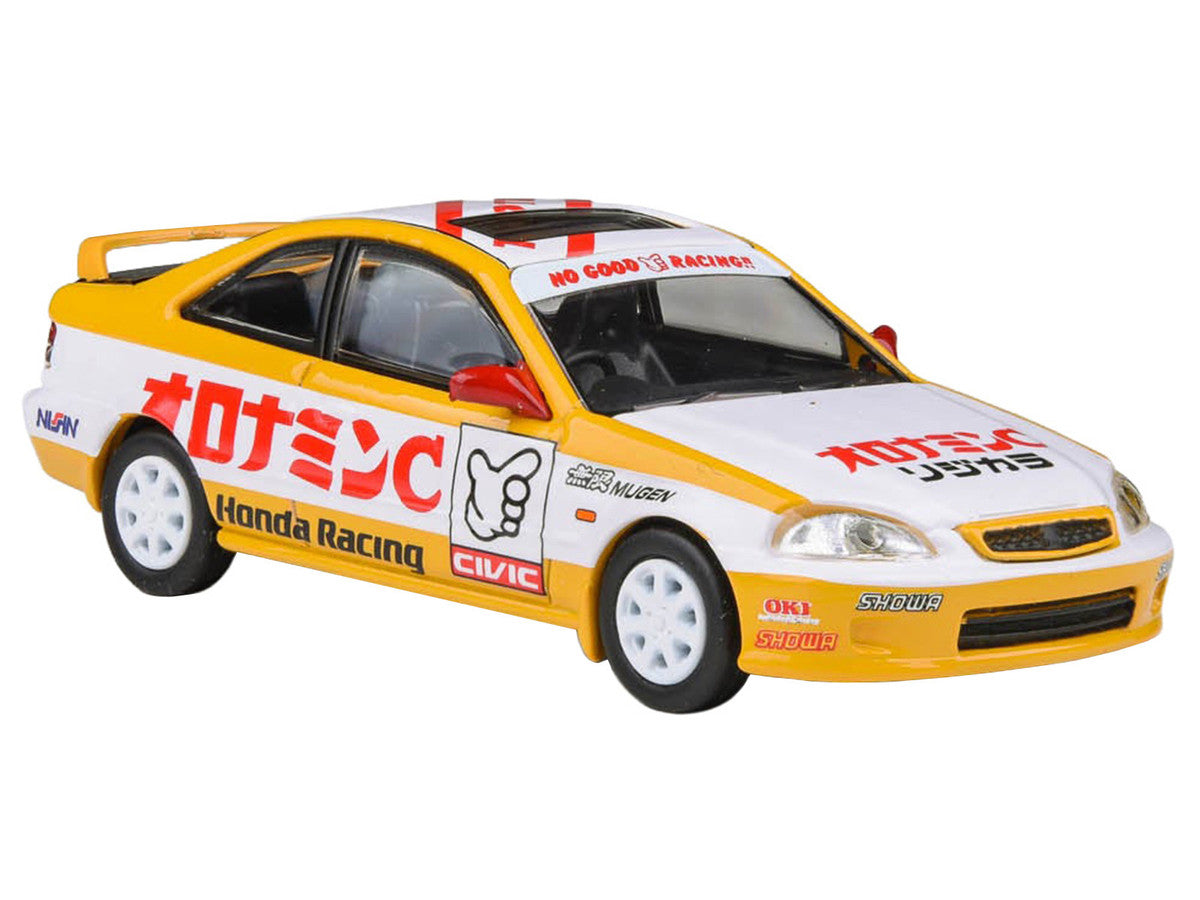 1999 Honda Civic EM1 RHD (Right Hand Drive) "Oyatsu Racing" White and Yellow with Graphics 1/64 Diecast Model Car by Paragon Models LuxuryLifeWay Online Store