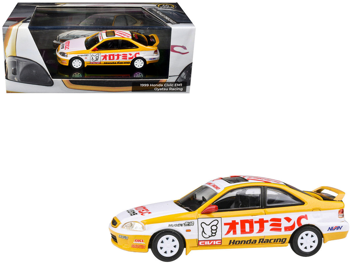 1999 Honda Civic EM1 RHD (Right Hand Drive) "Oyatsu Racing" White and Yellow with Graphics 1/64 Diecast Model Car by Paragon Models LuxuryLifeWay Online Store