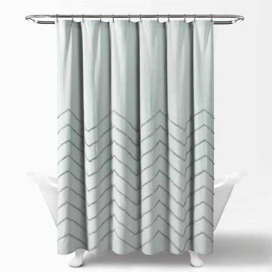 72-inch Pastel Blue Chenille Cotton Shower Curtain with Chevron Pattern LuxuryLifeWay Online Store